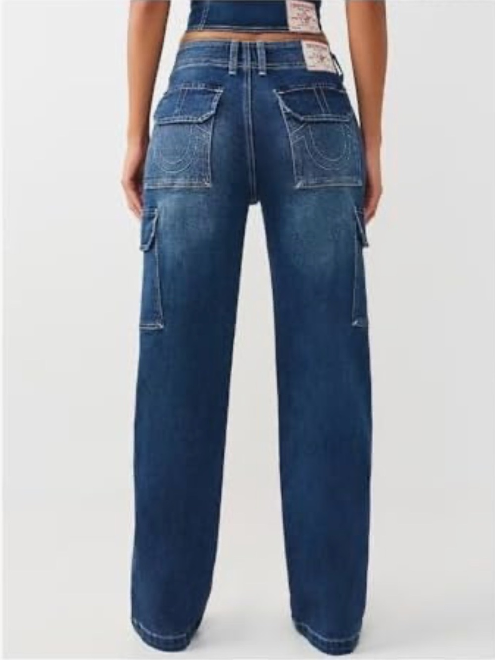 NWT TRUE RELIGION Women's Denim Cargo Jeans Straight Medium Blaze Wash Size 26 - Picture 3 of 16